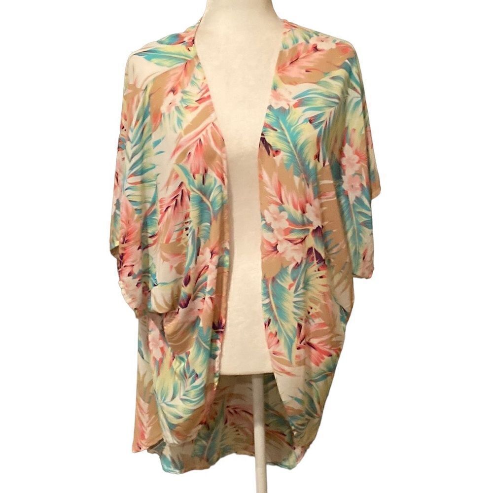 Kimono Hawaiian Print Short Sleeve Flowy OSFM